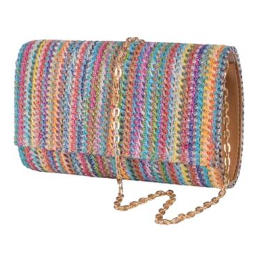 Imagem de Bolsa feminina lisa de palha natural 2025 Boho bolsa alça superior bolsa transversal elegante carteira envelope tecido noite, A multicolorido.