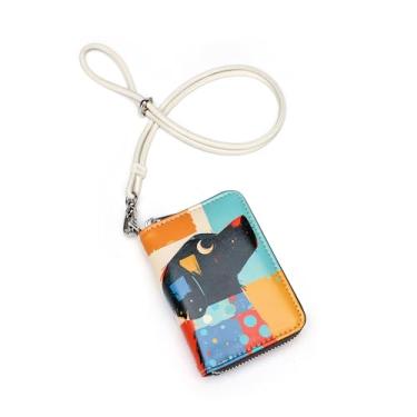 Imagem de ANFUMAN Carteira feminina com suporte de cartão de crédito RFID para mulheres, capa de cartão com zíper para mulheres com cordão de pescoço, Perfil de cachorro, Small