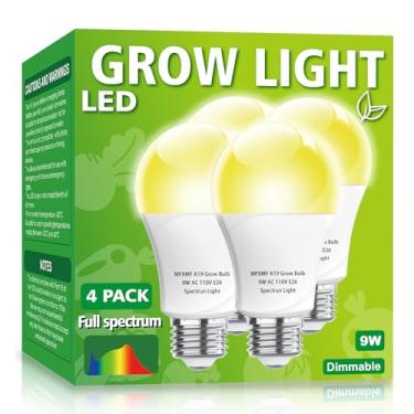 Imagem de mfxmf Pacote com 4 lâmpadas LED de cultivo A19, lâmpada de planta de espectro total, lâmpada de cultivo 9W E26 substitui até 80W, luz de cultivo para plantas de interior, flores, estufa, jardim indore