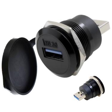 Imagem de YiKaiEn Adaptador de montagem USB 3.0 macho para fêmea à prova d'água, transferência e carregamento de dados de 5 Gbps, conversor de soquete redondo rosqueado com fixação de porca para montagem em