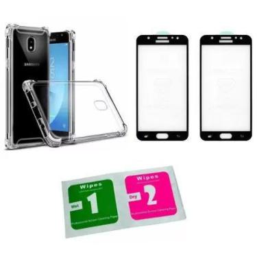 Imagem de Kit Capa Reforçada Galaxy J7 Pro + 2 Pel. de Vidro 3D Preta - Universo