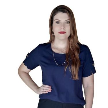 Imagem de Blusa Social Feminina Manga Curta Detalhe Botão Tecido Viscolinho - MA