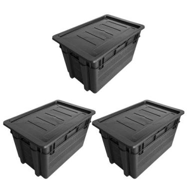Imagem de Kit 3 Organizador Multiuso Telada Reforçada 60L C/ tampa - Injeplastec