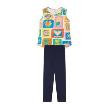 Imagem de Conjunto Infantil Menina Em Cotton, Regata Frutas E Legging Azul Marin