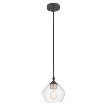 Imagem de Globe Electric Pingente Harrow 1 lâmpada, soquete dourado decorativo, sombra 60312, 151 cm, preto fosco com vidro transparente