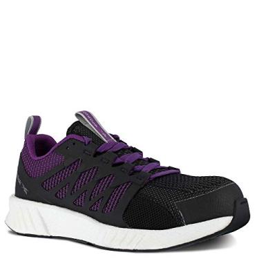 Imagem de Reebok Tênis de trabalho feminino Rb315 Fusion Flexweave Safety Toe atlético preto, Preto e roxo, 11.5 Wide
