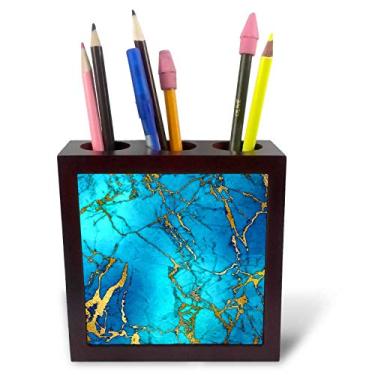 Imagem de 3dRose Suporte para caneta de azulejo, imagem de mármore azul brilhante com veias douradas