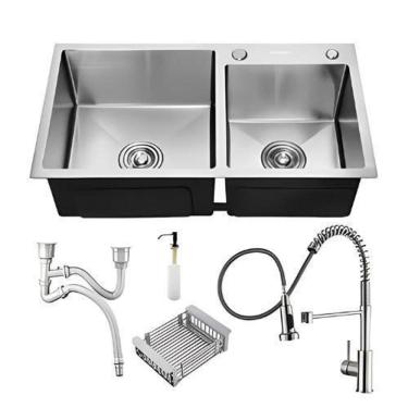 Imagem de Kit Cuba Pia Dupla Cozinha Gourmet E Torneira Extensível