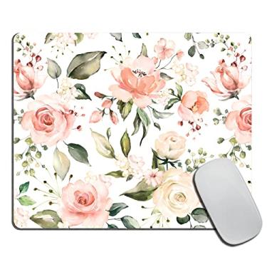 Imagem de Mouse pad de flores rosa e verdes, tapete de mouse, acessórios de mesa, floral, rosas, casa, escritório, retângulo, flores mousepad 24 x 20 cm x 0,3 cm