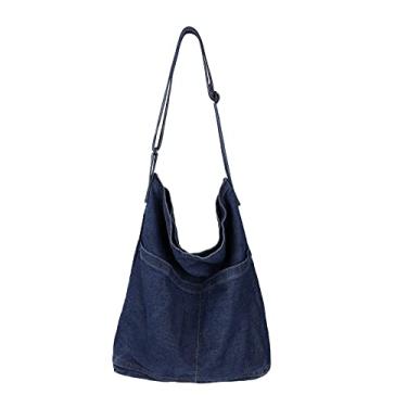 Imagem de Bolsa de ombro jeans casual bolsa grande Hobo bolsa jeans para mulheres, Azul escuro