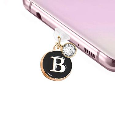 Imagem de ELISE & FONDA TP28 Tipo-C porta de carregamento USB plugue minúsculo redondo letra B pingente para celular Samsung Galaxy/Huawei/OnePlus/Xiaomi/Oppo novos telefones Android (preto)