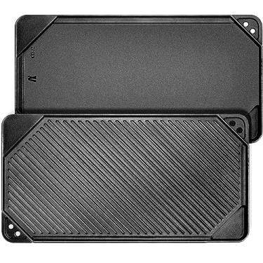 Imagem de GGC Chapa Reversível de Ferro Fundido, Chapa Dupla-Face para Cozinhar em Ambientes Internos e Externos, Chapa Plana e Nervurada 20 X 10,5 para Fogões, Churrasqueiras A Gás e Camping