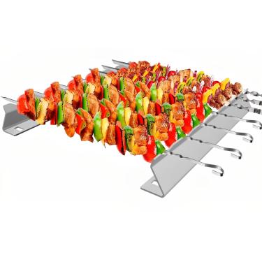 Imagem de WIPHANY Espeto de Churrasco Kabob Rack para Espetos de Shish Kebab - Aço Inoxidável Compatível com Madeira Redonda de Aço Plano Ou Espetos de Bambu Suporte Universal para Churrasqueira Acessórios Para