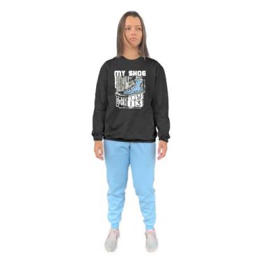 Imagem de Conjunto de Moletom Feminino Blusa Sem Capuz e Calça Jogger Estampado 