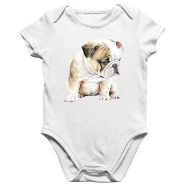 Imagem de Body Bebê Algodão Cachorro Buldogue Inglês - Foca na Moda, Branco, GG