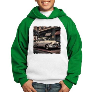 Imagem de Moletom Infantil Carro retrô branco - Foca na Moda, Branco, Verde, 6