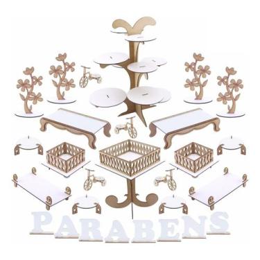 Imagem de Kit Festa Mdf Branco - Árvore Porta Cupcake - 28 Peças - Maxdecor Deco