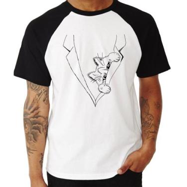 Imagem de Camiseta Raglan Gato no terno - Foca na Moda, Branco, Preto, P