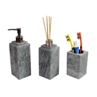 Imagem de Kit Banheiro Bancada Lavabo Luxo em Pedra Sabão N01 Prata - Industria 