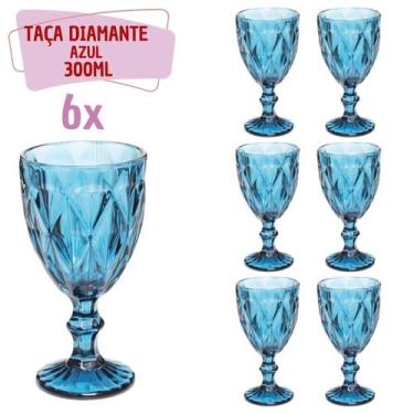 Imagem de Jogo Copo Taça Vidro Diamante Azul Para Agua 300ml 6 Unidade - Ecos, D