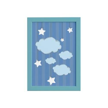 Imagem de Quadro Ursinho Príncipe Nuvens Moldura Azul 22x32cm - Quartinhos