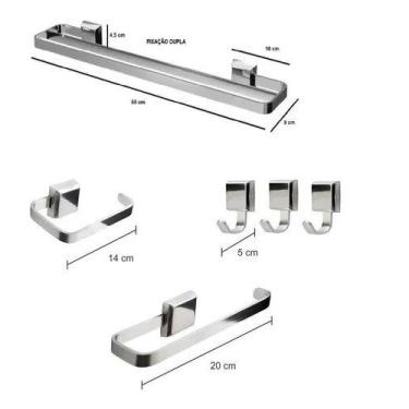 Imagem de Kit De Acessórios Banheiro Duplo 6 Peças Luxo Com 3 Cabides - JEP COME