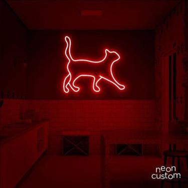 Imagem de luminaria letreiro Neon Led Gato 35x30 luminoso decoração p/ selfie - 
