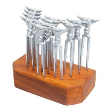 Imagem de Kit 12 Garfos Petisco para Churrasco + Suporte em Madeira Rústico - IT