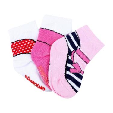 Imagem de Kit Meia Infantil Pimpolho Cano Curto Estampada Feminina 3 Pares