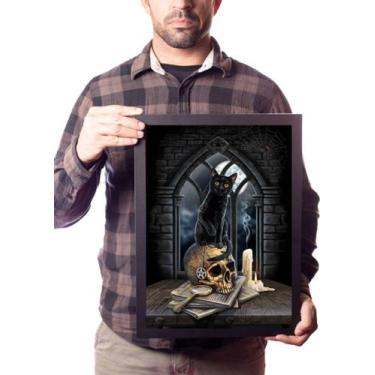 Imagem de Poster Moldurado Gato Arte Cranio Wicca Quadro - Fanarte