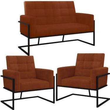 Imagem de Kit 2 Poltronas Namoradeira Base de ferro para Sala de Espera Decorati