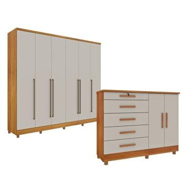 Imagem de Guarda-Roupa 6 Portas Portugal E Comoda 5 Gavetas Istambul Com Pés Espresso Móveis Cinamomo/Off White