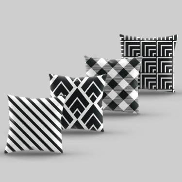 Imagem de Kit4 Capas de Almofada Estampa Preta e Branca Oxford 40x40cm - PRESENT