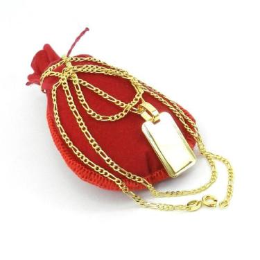 Imagem de Corrente Masculina 60cm 2mm Placa 25mm Folheada Ouro 18k CR432 - WNBIJ