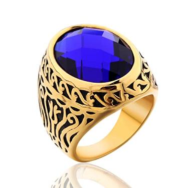 Imagem de MASOP Jewelery Vintage Anel CZ de Aço Inoxidável Masculino Anel de Ouro Motociclista Celta Pulseira Azul Pedra Redonda Dourado