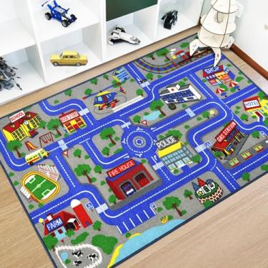 Imagem de Capslpad Tapete infantil educativo para brincar 13 x 8 cm, tapete de carro para crianças, para sala de jogos, sala de estar, berçário, decoração de quarto, azul