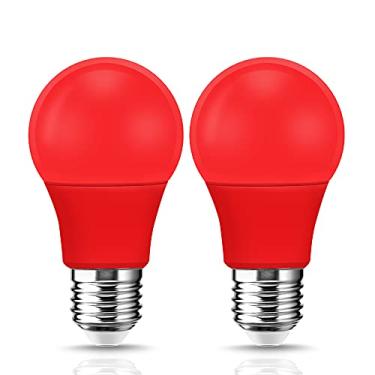 Imagem de Lâmpada LED vermelha A19, E26 Base de lâmpadas de cor vermelha, 9W 60W Equivalente, Lâmpada de LED vermelha para decoração de Natal, festa, bares, iluminação de férias, (pacote com 2)
