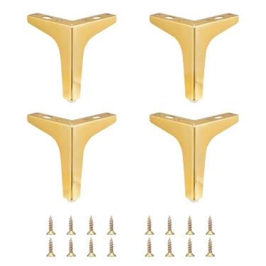 Imagem de CozyCabin Pernas de móveis de metal de 12,7 cm - Conjunto de 4 pés triangulares de metal modernos resistentes pernas de substituição de móveis dourados para armário mesa armário sofá poltrona otomana