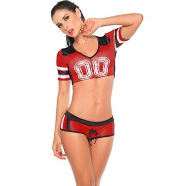 Imagem de ThreeH Feminino Conjunto de Camisa de Futebol Sexy Para, Uniforme de Torcida, Uniforme de Palco, Cosplay, Festa, Halloween, Lingerie, Vermelho