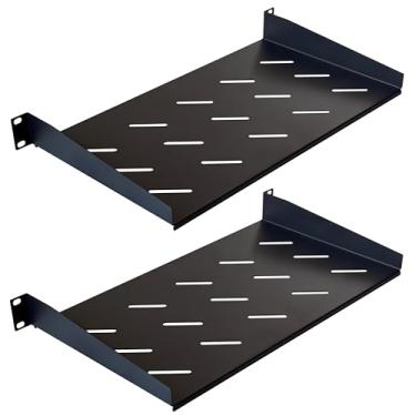 Imagem de Prateleira universal ventilada para servidor 1U - Bandeja cantilever de 25 cm de profundidade para racks de servidor de formato de 48 cm, gabinetes de rede com 25 cm de profundidade - pacote com 2