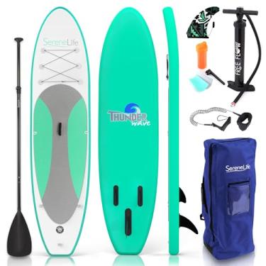 Imagem de SereneLife Prancha de stand up paddle inflável com acessórios - pranchas de remo infláveis ​​para adultos e jovens - deck antiderrapante amplo - inclui bolsa de transporte, bomba de dupla aç