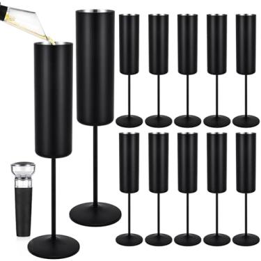 Imagem de Qtencas Pacote com 12 taças de champanhe de aço inoxidável, taças de champanhe reutilizáveis inquebráveis de 170 g para festa, casamento, aniversário, Natal, aniversário, copos de champanhe isolados,