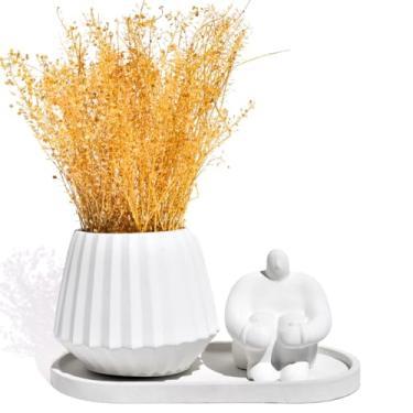 Imagem de Kit Decorativo 3pçs Vaso Diamante Estátua Gigante e Bandeja (Branco)