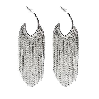Imagem de WASAIE Brincos pendentes de borla linear Boho para mulheres, banhado a prata, longo, formal, country, boêmio, corrente de franja, candelabro, formatura, brincos modernos para meninas, Latão, Sem pedra preciosa