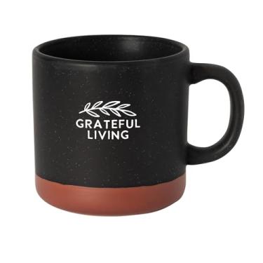 Imagem de Dexsa Caneca de designer Grateful Living | Comporta 400 ml | Citação inspiradora | Seguro para lava-louças e micro-ondas | Café, chá, sopas, chocolate quente