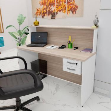 Imagem de Balcão Atendimento Recepção Consultório com Gaveta 120x60cm Carvalho/Branco