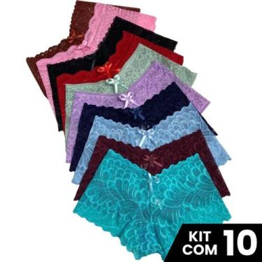 Imagem de Kit 10 Calcinhas Caleçon Shortinho Renda Sexy Confortável Com Forro Al