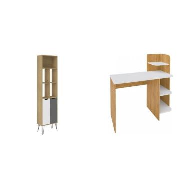 Imagem de Kit de Móveis para Escritório Escrivaninha Link com Estante Estocolmo Carvalho/Branco