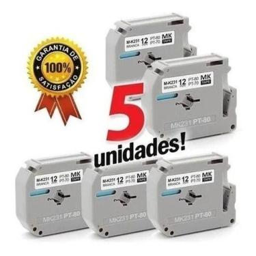 Imagem de Kit 5 Fita Plástica M-k231 Para Rotuladora Brother - xfull, Branco