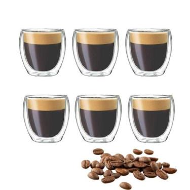 Imagem de Jogo 6 Copos de Chá Café Parede Dupla 80ml Borossilicato - Genérica